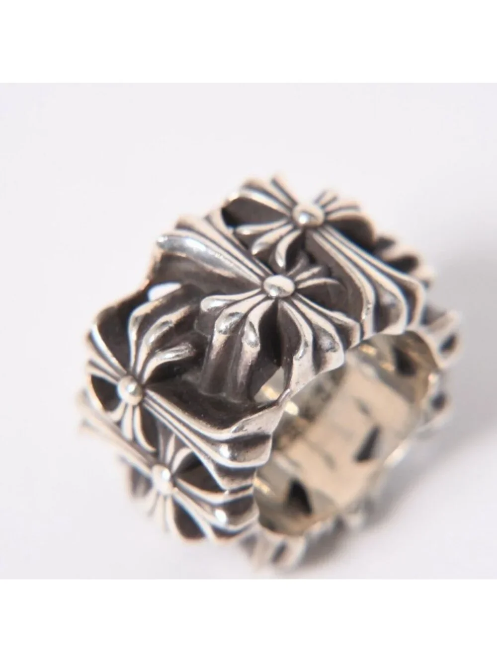 Chrome Hearts Cemetery Square Ring CH Cross 925 Sterling Silver